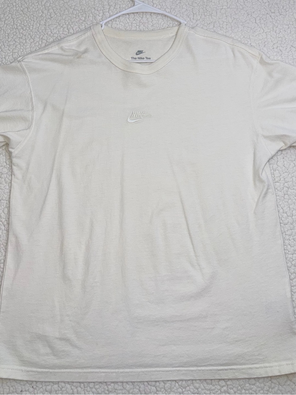 Nike Men's Cream Crewneck T-Shirt with Embroidered Swoosh